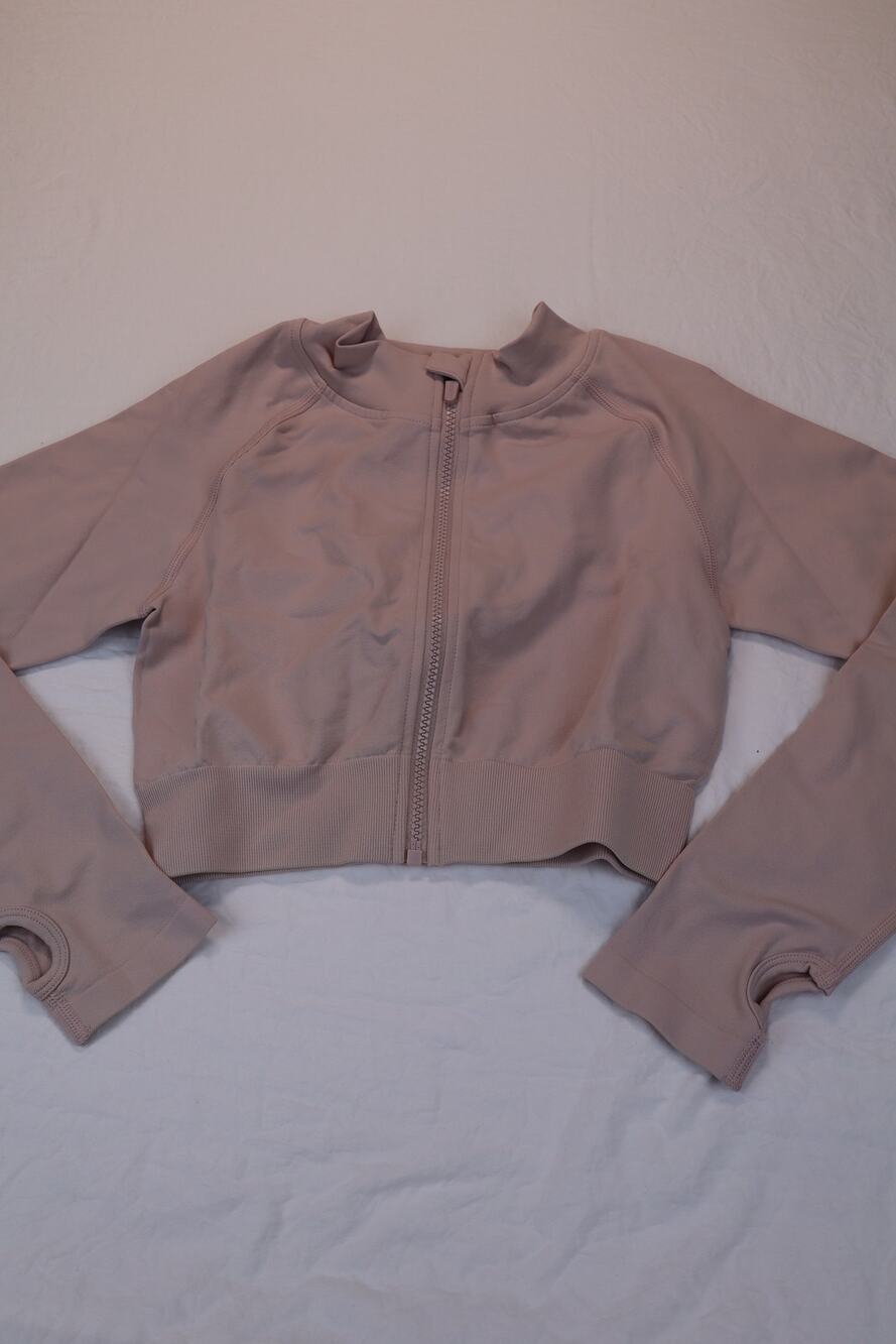 NEW Echt Arise Essential Zip Up Crop Top Women's Mauve Pink Long Sleeve Size S